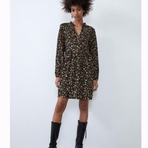 Zara Black Floral Long Sleeve Dress